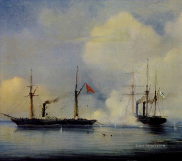  russisch malerei - Aktion zwischen russischem Dampffirgate Wladimir und türkischem Pervaz in Bahri Kriegsschiffen